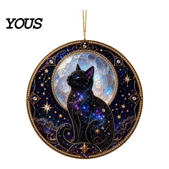Symbolic Love Keepsake Black Cat Pearl Diamond Art Painting Ornament, 2D Flat Acrylic Cute Piece Hanging Suncatcher, Beaded Pattern Window Wall