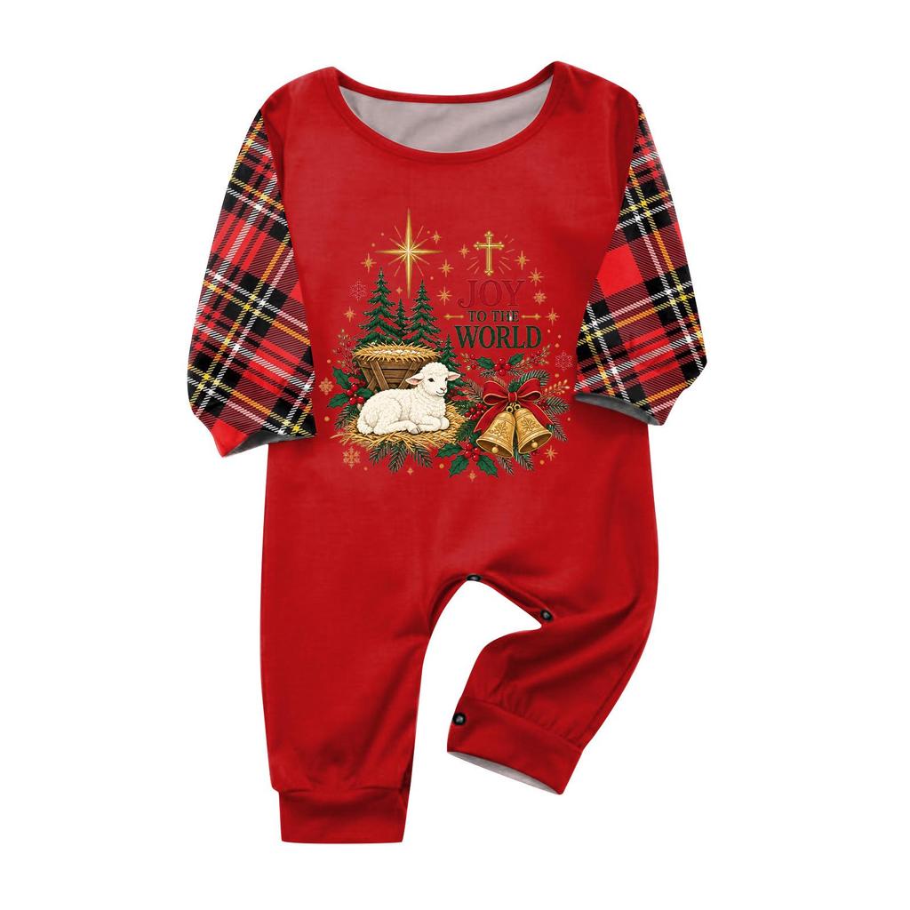 Christmas-print long-sleeve and long-pant matching family loungewear set