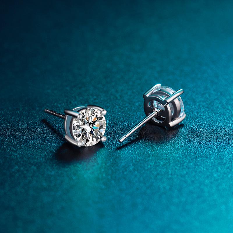 Sterling Silver 925 Moissanite Four-Prong Stud Earrings 0.1ct Pair (4-prong)