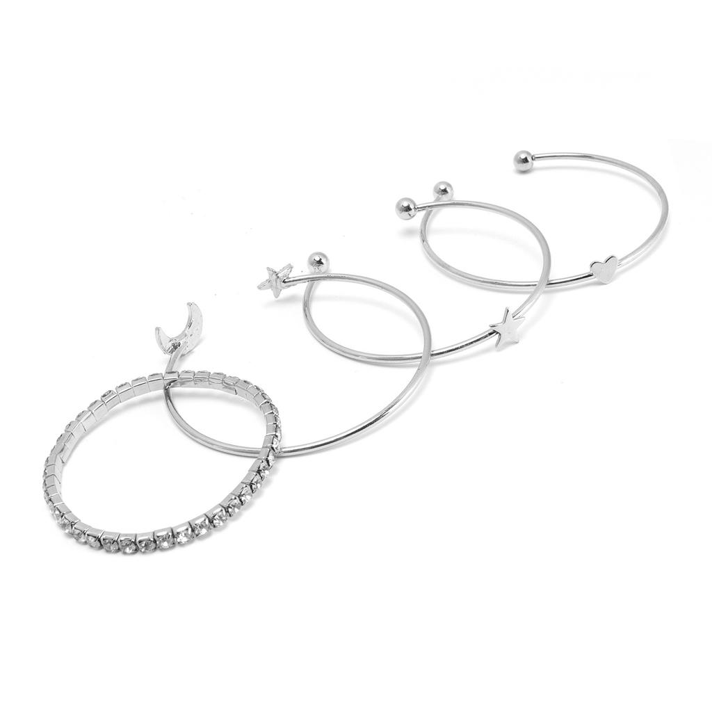 4pcs Shining Heart Star Pattern Bracelet Party Travel Jewelry Bracelet Clothes AccessorySilver