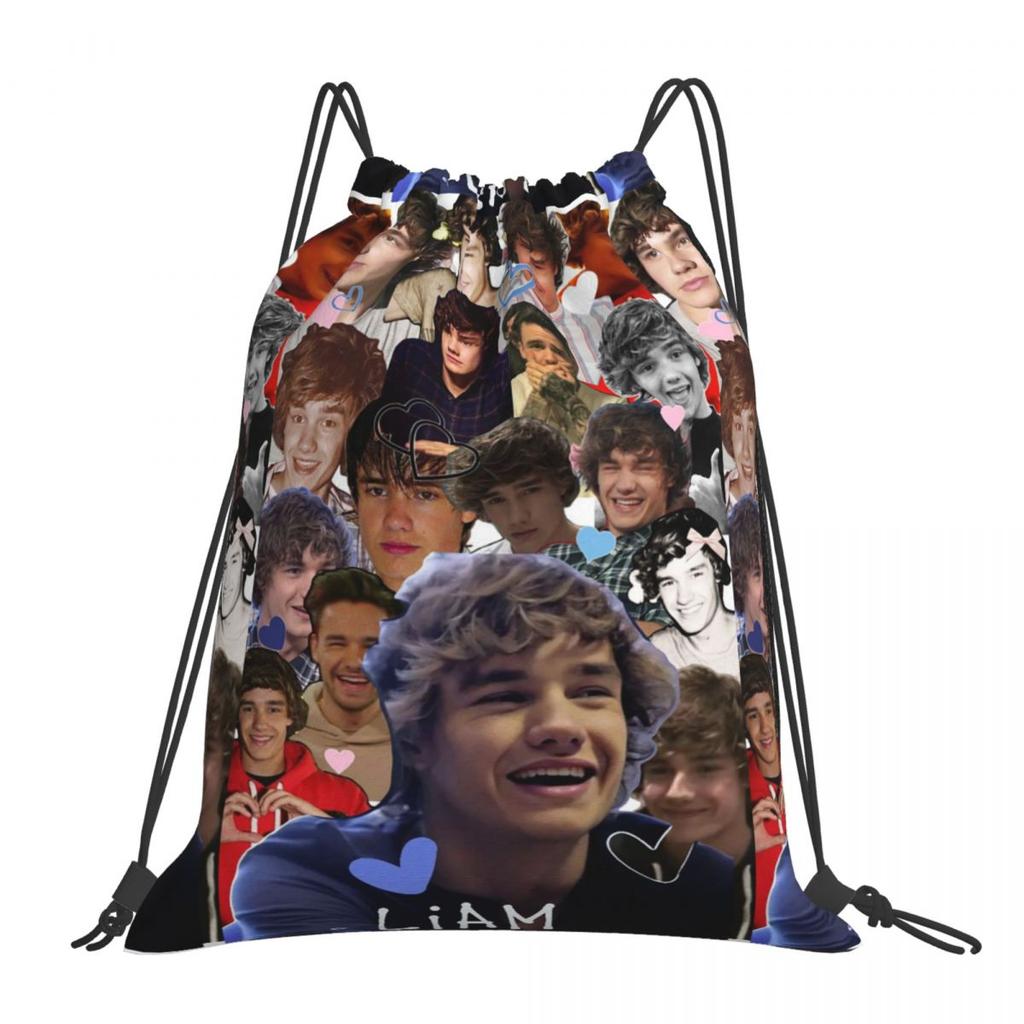 Liam Payne Photo Collage Backpacks Casual Drawstring Bags Sports Bag Book Bags for Travel School