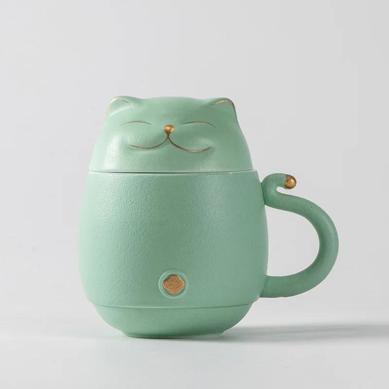 111ML Tazza da Tè Portatile Set da Viaggio per Viaggio di Lavoro Portare Tazza per Acqua Filtro Utensili per Infusione Rapida Articoli da Tavola Gatto Portafortuna