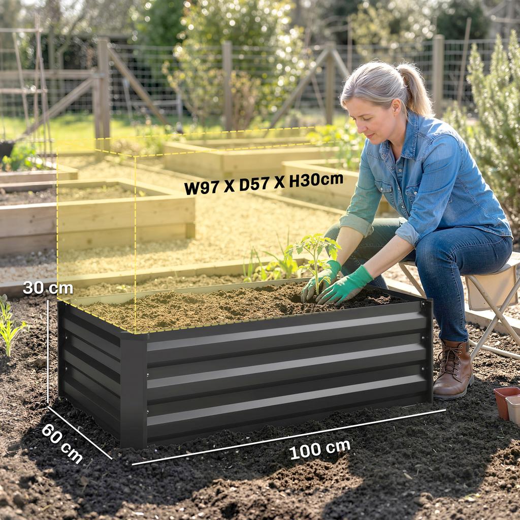 Raised garden bed, herb garden, weatherproof, open bottom, 100 x 60 x 30 cm, dark gray