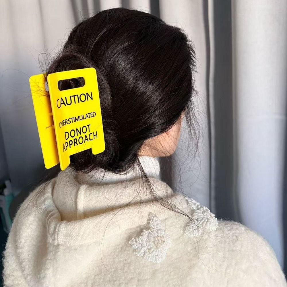 Vibrant Yellow Overstimulated Hair Claw Clip Strong Grip Warning Ponytail Holder Thick Hair