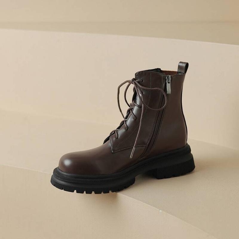 Damen Ritterstiefel für Herbst und Winter, vorne geschnürt, mittlerer Absatz, dicke Sohle, große Größen, quadratischer Absatz, runde Spitze, koreanische Version, einfarbig