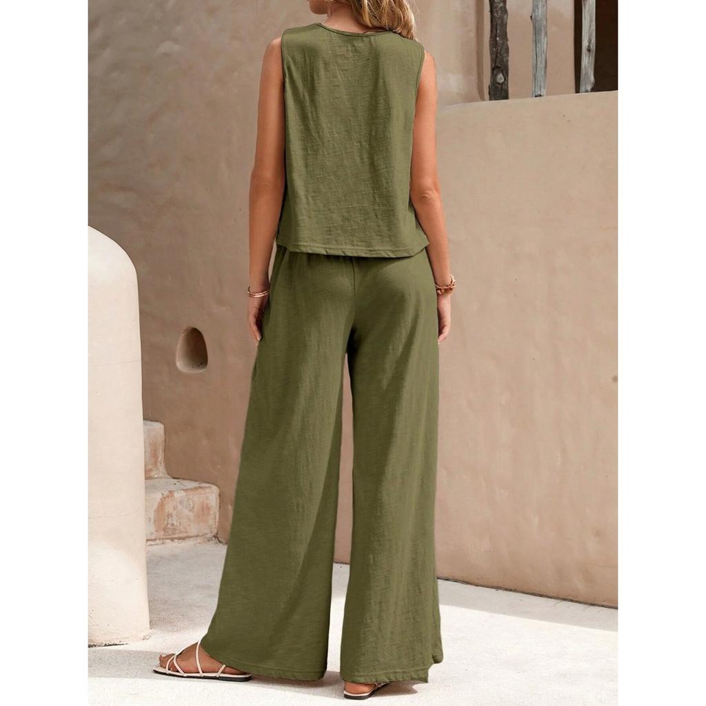 IHUASU Summer Two-piece Women's Trend with Loose Head Round Neck Casual Cotton Suit Women
