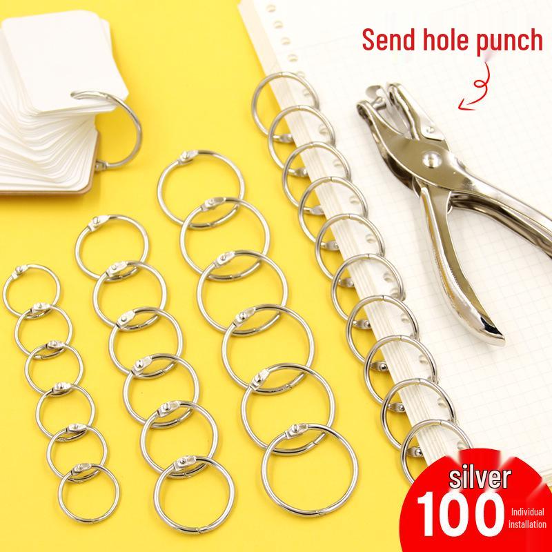 Set of 100 Loose Leaf Binder Rings, Card, and Book Binding Rings - Iron Coil and Opening Rings.