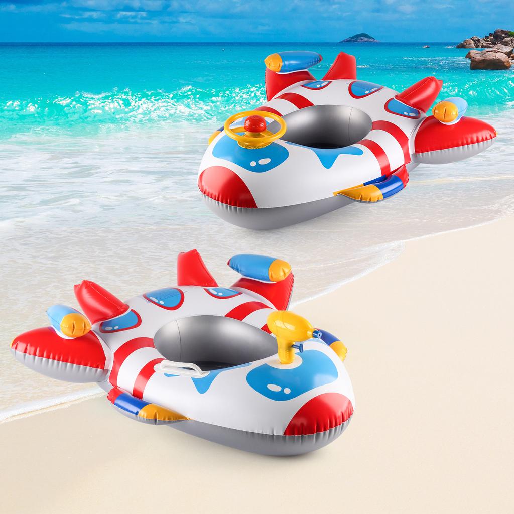 New INS Fighter Plane Swimming Ring for Kids Inflatable Seat Float with Water Gun Horn Steering Wheel Summer Pool Toy