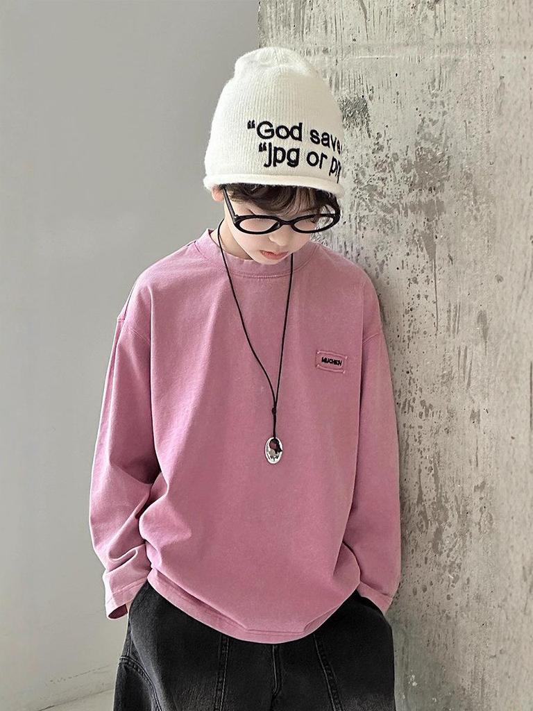 Children's Autumn 2025 Korean-Style Long-Sleeve Letter Pullover for Boys & Girls