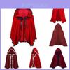 Elegante Mantello con Cappuccio in Velluto Rosso per Donna con Pizzo Arricciato e Bordi a Volant per Tutte le Stagioni