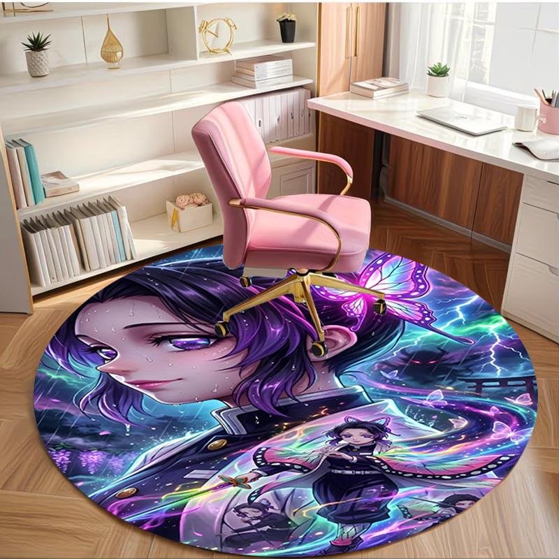 Demon Slayer Print Round Rug, Washable Floor Carpet, For Entryway Dorm Laundry Room Office Study, Home Decor Birthday Christmas Gift