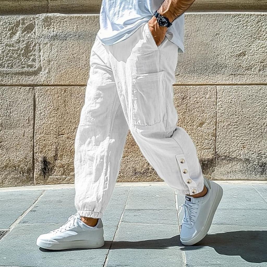 Men's Cotton And Linen Color Casual Trousers Long Pants