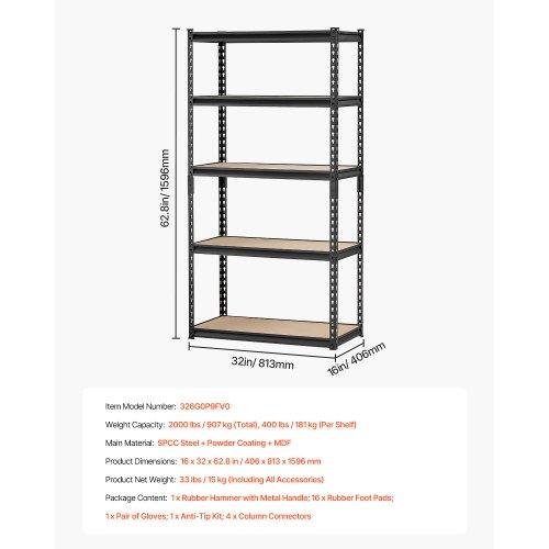 VEVOR Storage Shelves, 2000 Lbs, 5 Tier Garage Storage Shelving