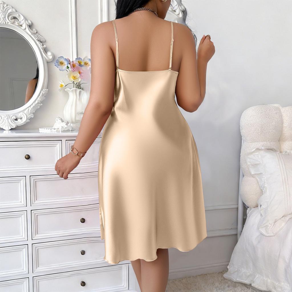 Women's Plus Size Fashion Loungewear Strapless Sleeveless Ice Silk Nightgown