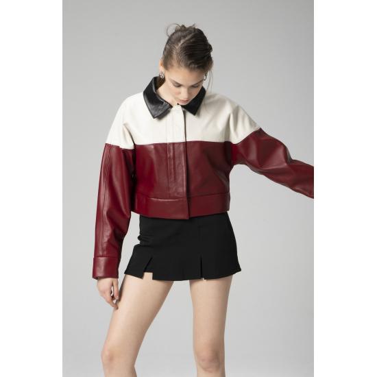 Women's Coat Wm053 Crop Genuine Leather Women's Coat