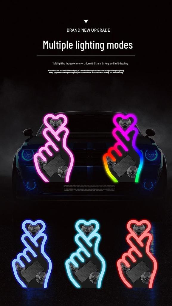 Solar-Powered Wireless Heart-Shaped LED Triangle Light for Car Interior Decoration