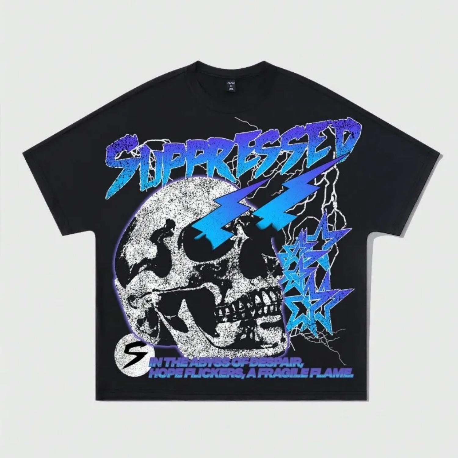 

Американская уличная футболка с круглым вырезом, принт черепа, молнии, пятиконечной звезды, с короткими рукавами, из чистого хлопка, одежда оверсайз XXXXXL чёрный