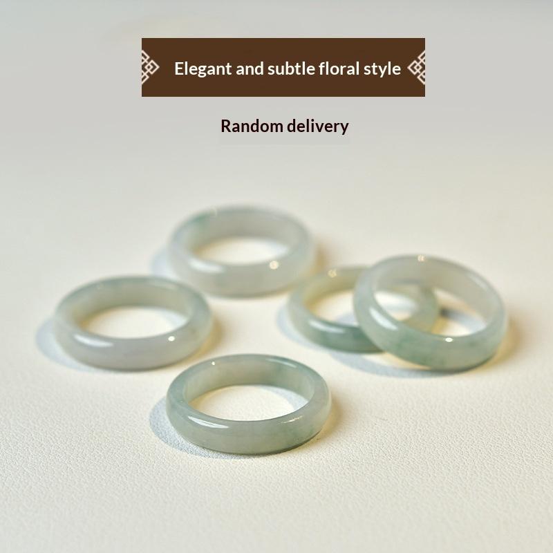 1 Pcs A Grade Jadeite Ring For Men And Women White Ice Type Finger Ring Simple Style Unisex Ring