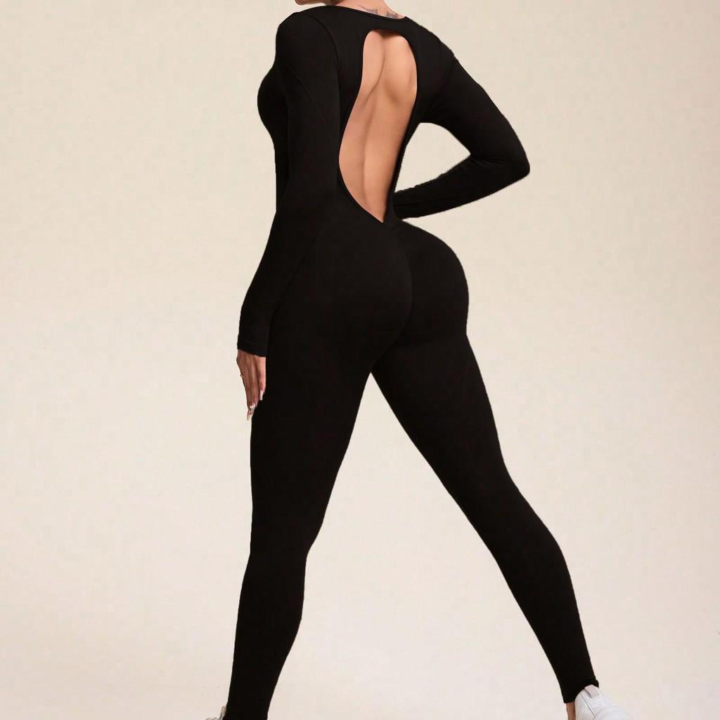 Cross-Border Hot-Selling Moisture-Wicking Breathable Seamless Backless High-Elasticity Tight-Fit Yoga Jumpsuit