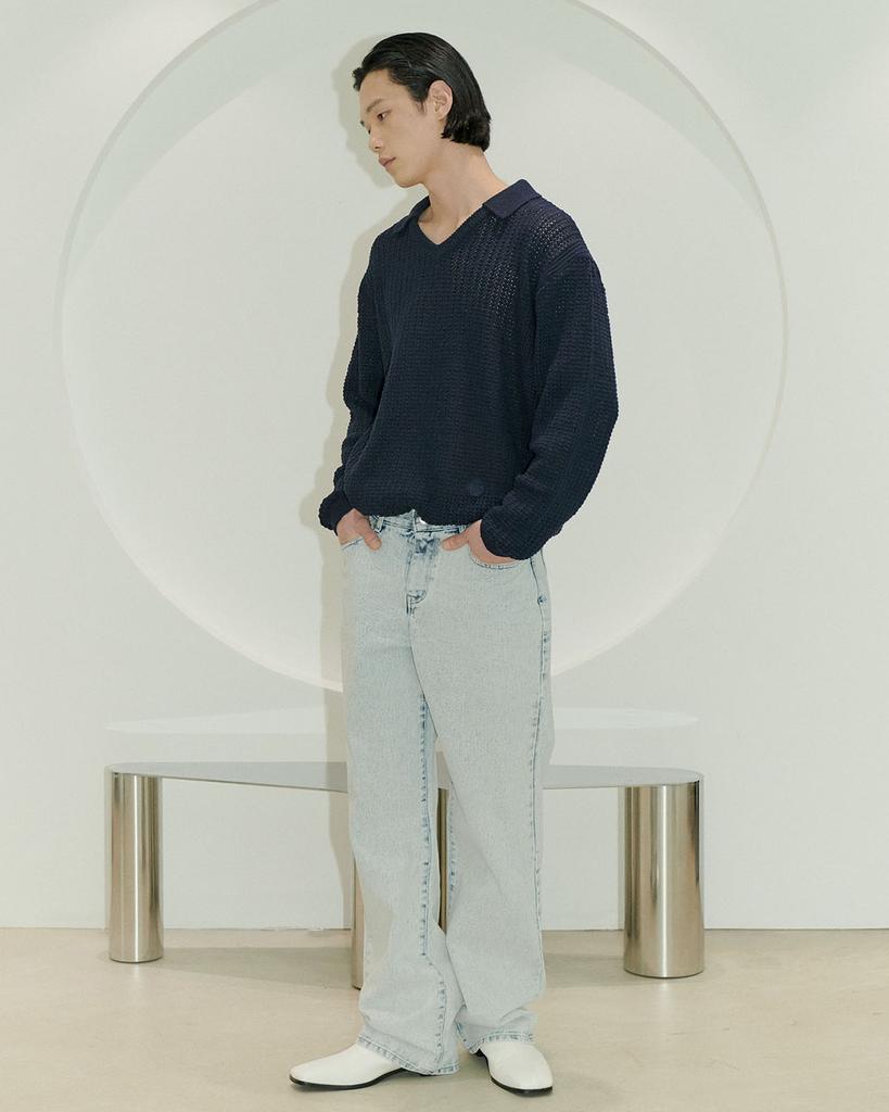 SALON DE SEOUL Unisex Textured Collar Knit - Navy