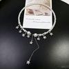 Rhinestone‑Star Water‑Drop Tassel Imitation‑Pearl Women Necklace, Sweet‑Cool High‑Sense Niche‑Designed Collarbone‑Chain Neck Accessories