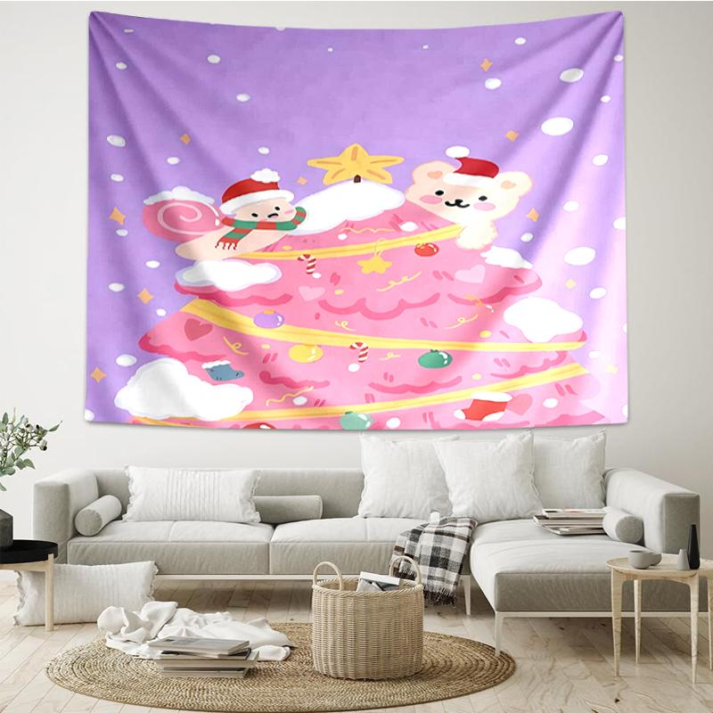 Christmas Print Tapestry, Backdrop, Easy Setup, Ideal for Bedroom, Office & Living Room, with Aesthetic Wall Hanging Decor.