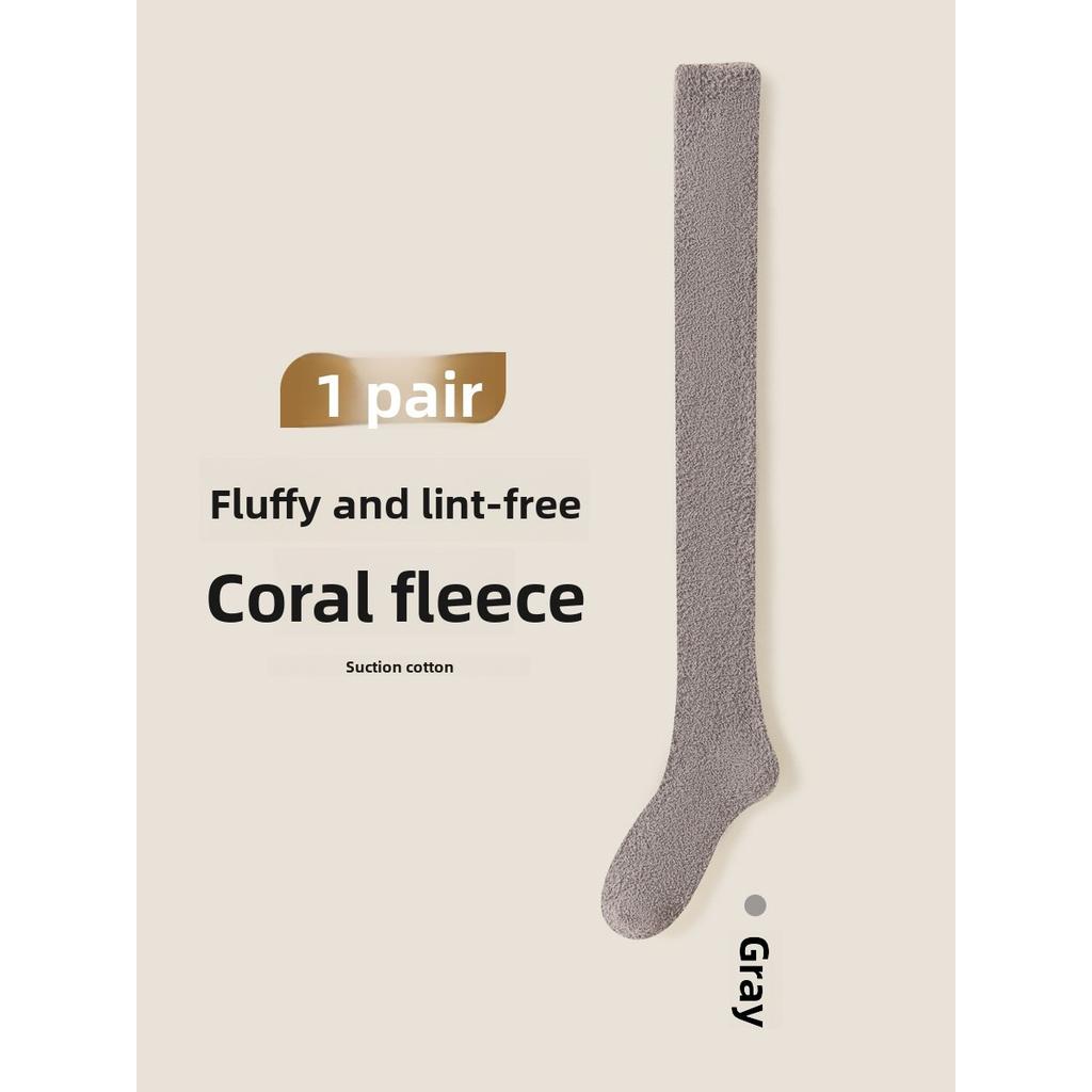 10-1 Pairs Thickened and Warm Over Knee Socks for Autumn and Winter, Thigh Socks for Home Use, Plush Sleep Socks, Coral Fleece Stockings, Knee Pads