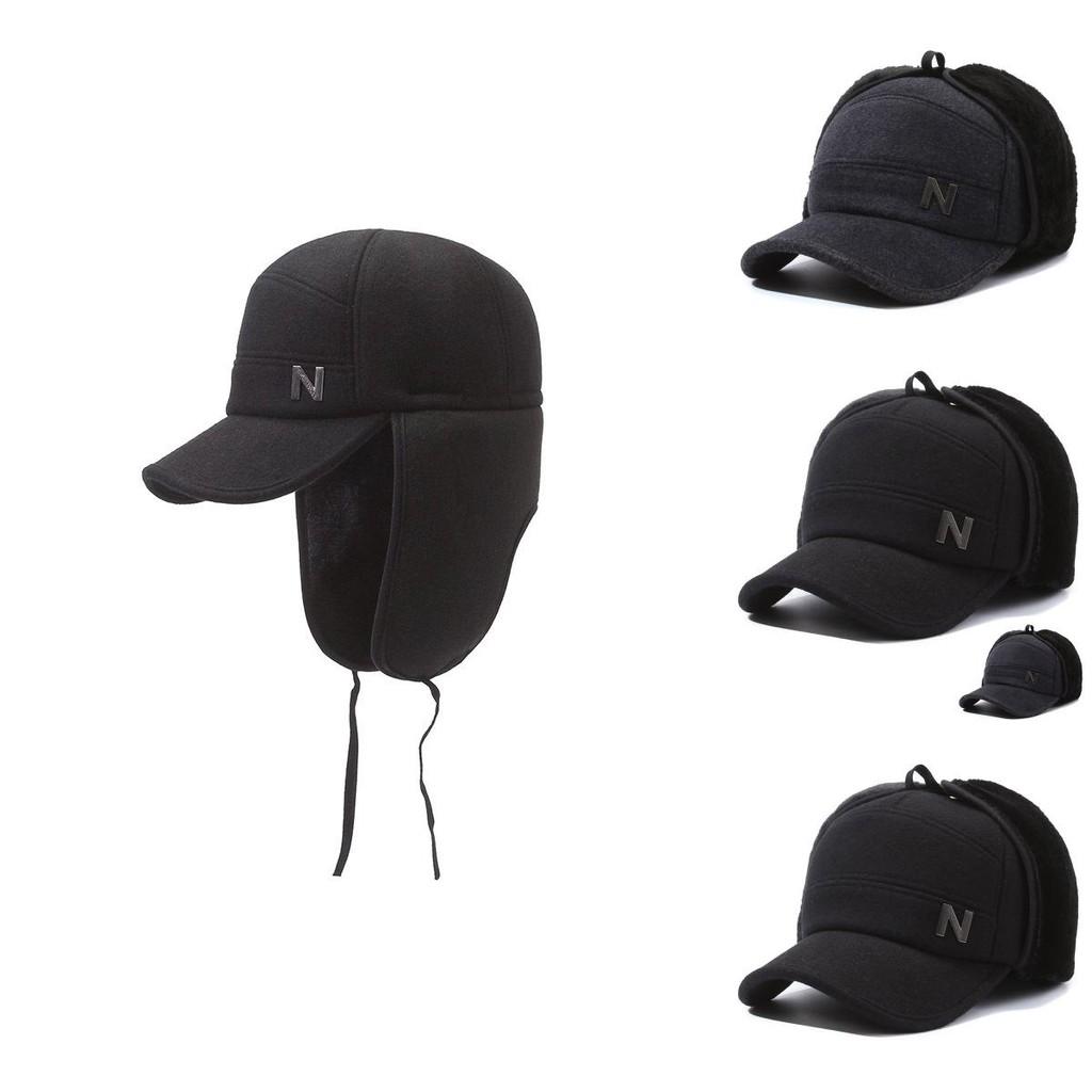 Black N Letters Cotton Hat Elderly Men Winter Large Ear Protection Thick Warm