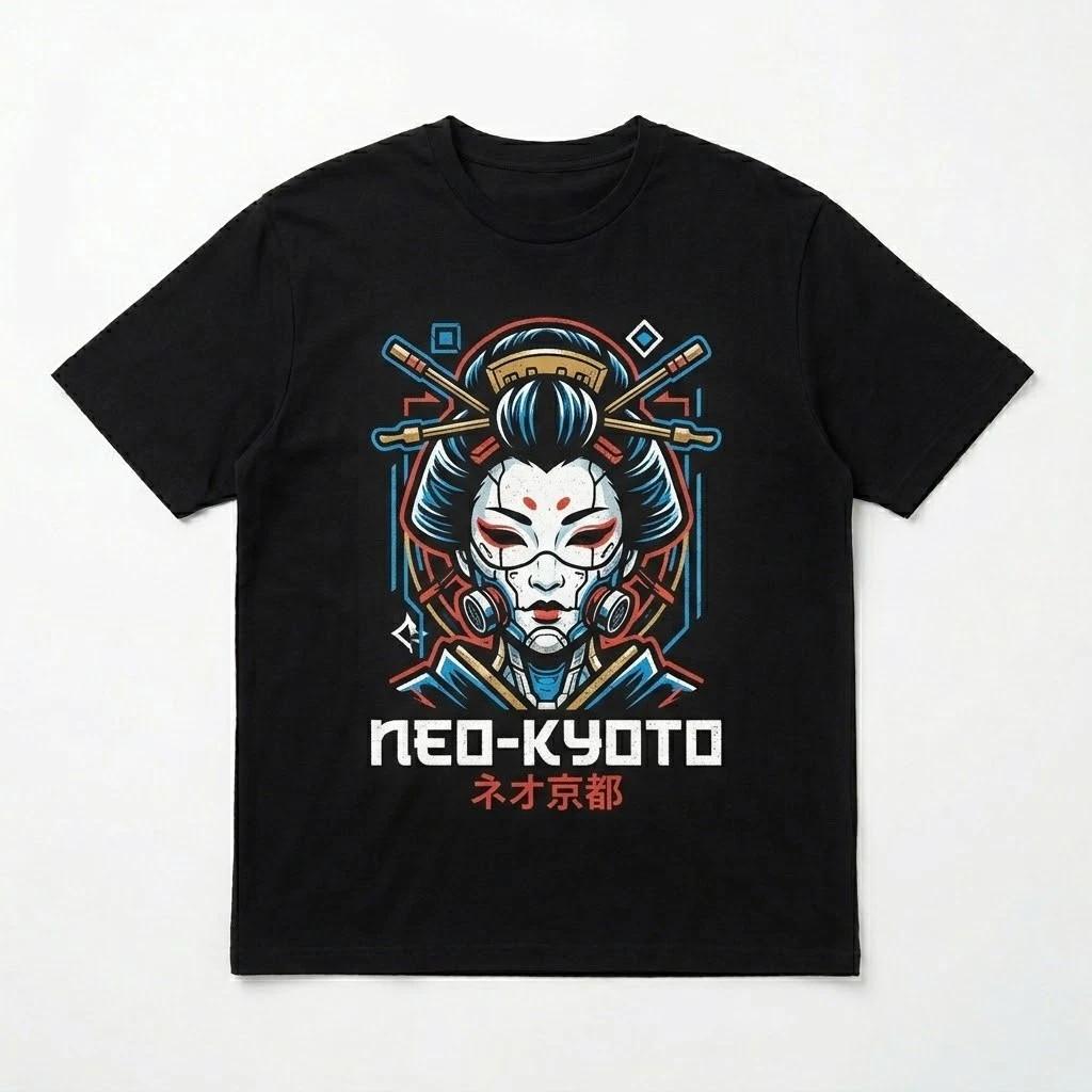 Cyberpunk Geisha Neo-Kyoto T-Shirt - Japanese Robot Sci-Fi Graphic Tee M