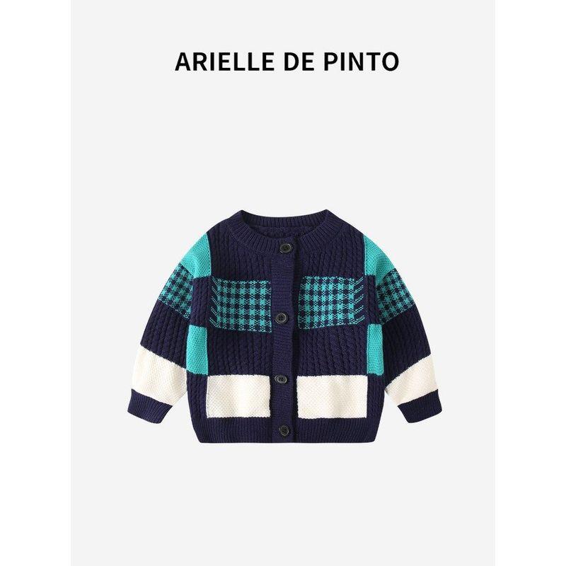 French Arielle De Pinto Boys' Denim Jacket Autumn New Fashion Color-Blocked Cardigan Sweater Top