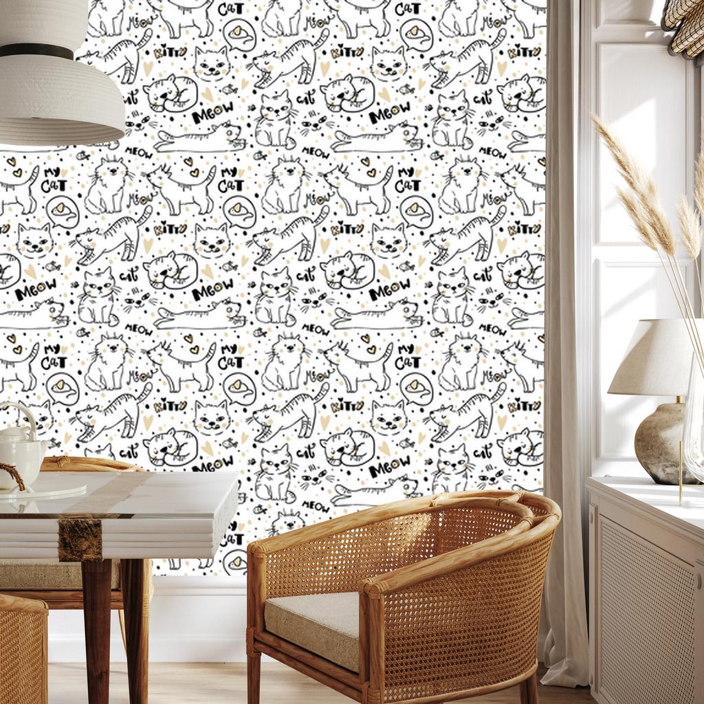 Kittens, Mice and Fish Wallpaper for Living Room and Bedroom 50x1000