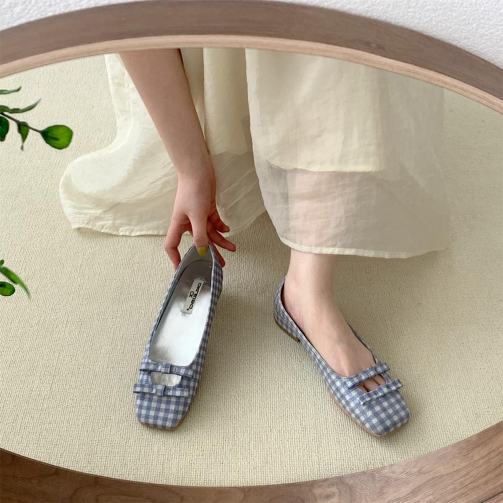 Fashion Women Flats Shoes New Summer Ballerina Shoes Sweet Bow-knot Ladies Square Toe Shallow Ballet Shoes Female Casual Slip On Loafers