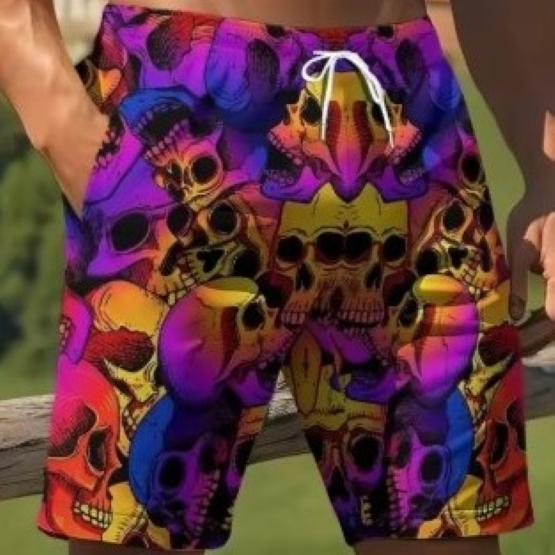 Vintage Skull Fire Ghost Boxing Muay Thai Kickboxing Shorts 3D Print Training Unisex Men Women Quick Dry Fitness Gym Sport Workout