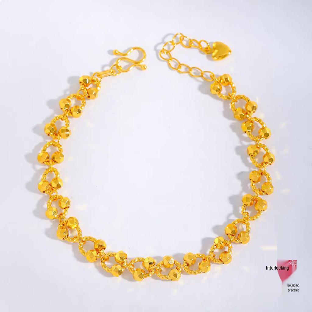 Gold Interlocking Circle Disco Bead Bracelet – Women's Luxurious Starry Sky Design