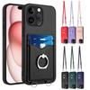 Crossbody Cards Solt Ring Holder Wallet Leather Case For iPhone 15 Pro Max 14 Plus 13 12 11 7 SE 2022 Vertical Bag Lanyard Cover