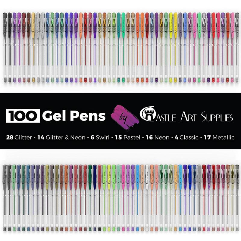 100 Colors Art Supplies Gel Pens for Adult Coloring Collection Drawing Scrapbooks Glitter Neon Pastel Metallic Fine Tips Ballpoint pen