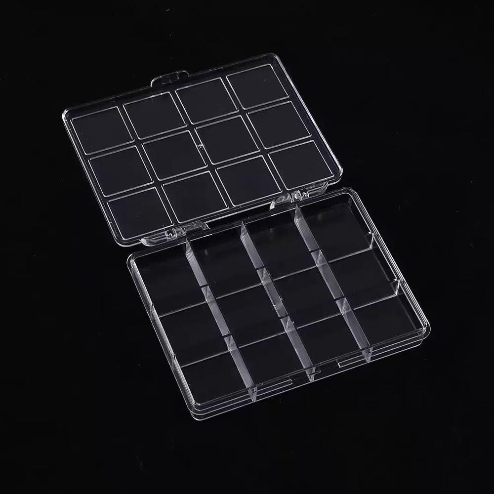 Transparent 12-Compartment Storage Box for Nail Art Accessories, Beads, and Electronic Components.