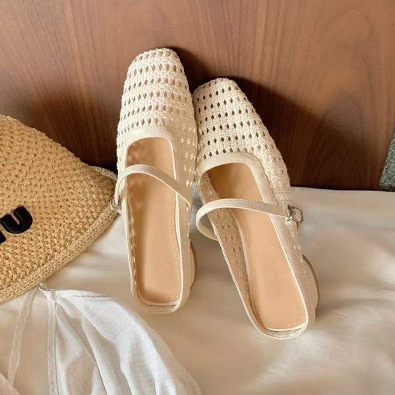 

Версия из овчины~ полушлепанцы с полым носком, женские летние, повседневные плетеные прохладные шлепанцы, пляжные сандалии, женская мода 40