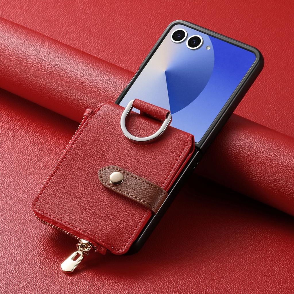Custodia Portacarte di Lusso per Telefono per Samsung Galaxy Z Flip 8 7 6 5 4 3 5G Flip8 Flip7FE Portafoglio Portamonete ad Anello in Pelle PU Cover Rigida