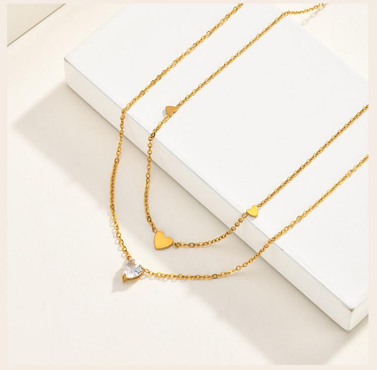 Heart Necklace, 18K Gold Plated Stainless Steel, Waterproof Tarnish Free Solitaire CZ Link Chain Layering Jewelry Women