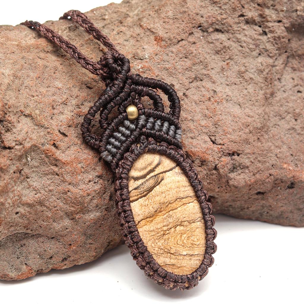 Pendant Necklace Macrame Picture Jasper The Yoga Crystal ? Gemstone Jewelry