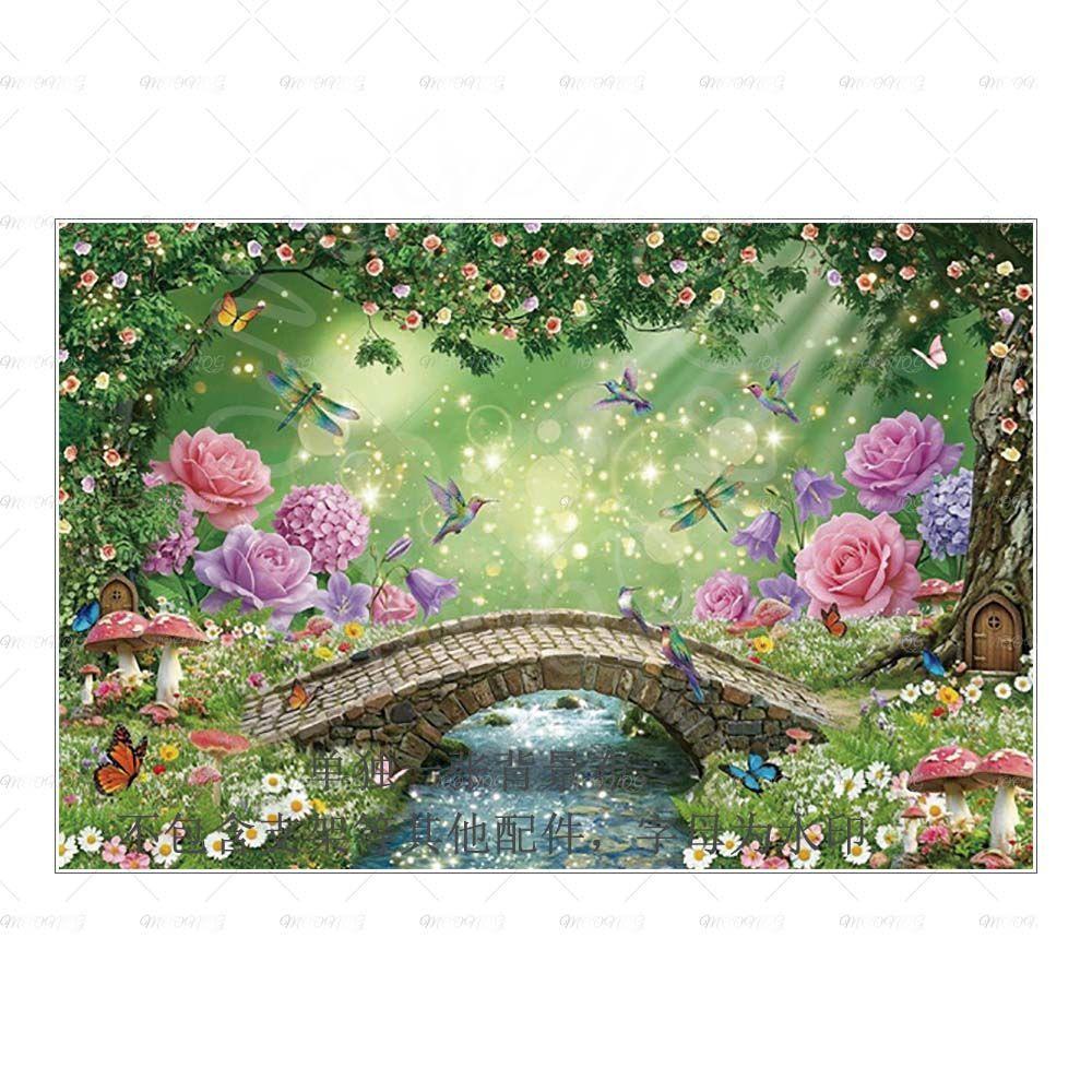 Dreamy Fairy Tale Forest Mushroom House Photography Background Cloth - Children's Birthday Party Decorative Wall Background