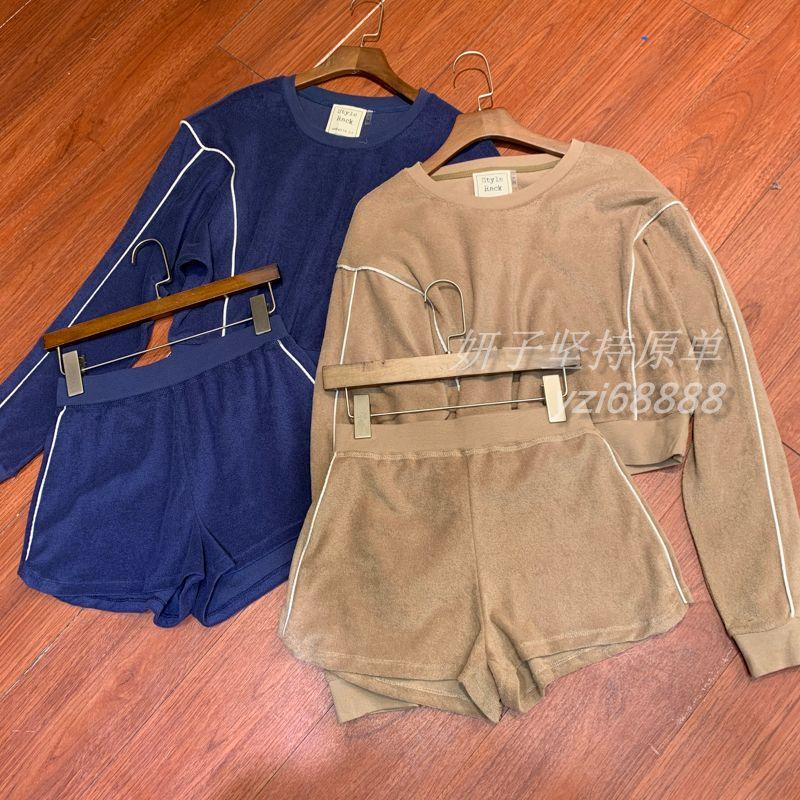 

Los Angeles Local Brand Reverse Side Small Circle Cotton Fashion Simple High Waist Navel Autumn Suit Women s, Blue Coffee Color Dark blue single top L