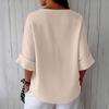 Women's Fashionable Loose-Fit V-Neck T-Shirt Cotton-Linen Blend Casual Top