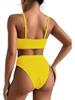 Europäischer & Amerikanischer Damen Sexy Wellenstoff Zweiteiliger Einfarbiger Bikini-Set