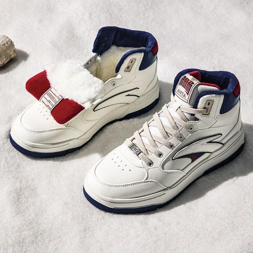 New Anta 982 Warm Anti Slip And Wear Resistant High Top Skateboard Shoes Men's White Blue Red 112448961-1