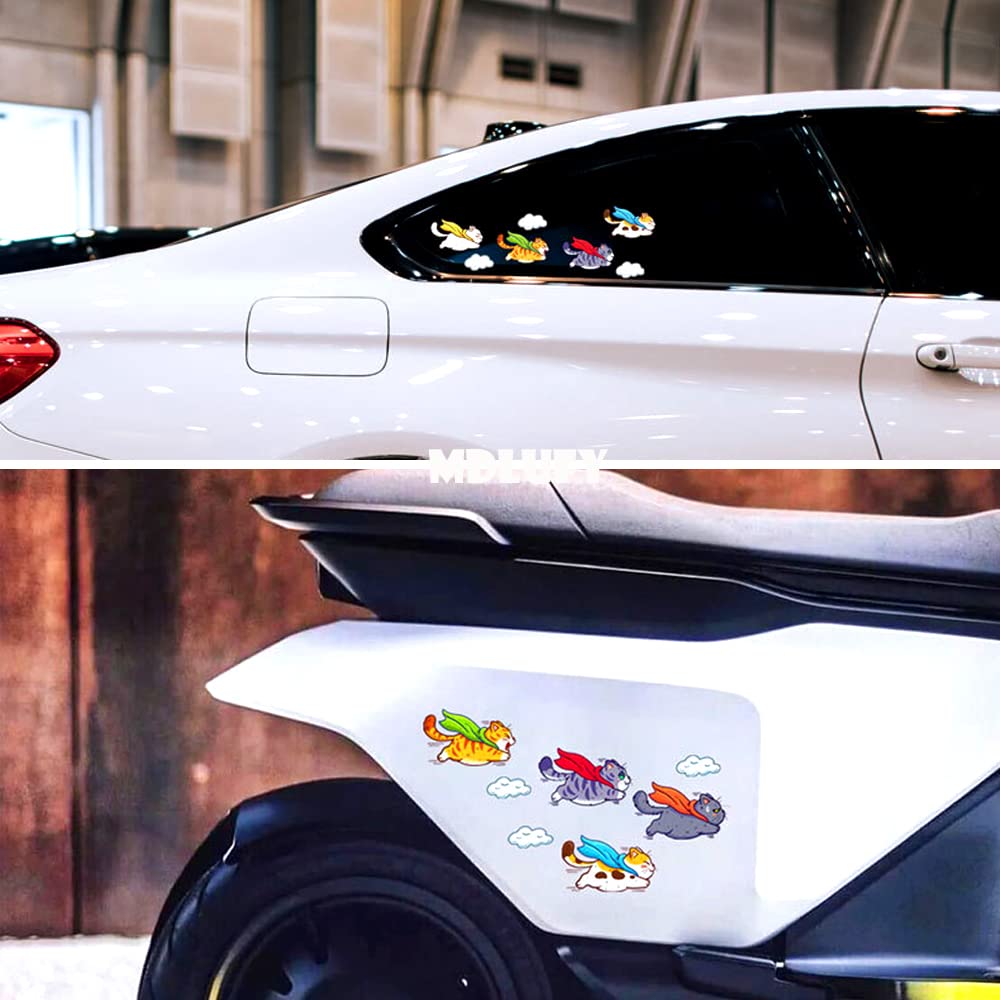 MDLUFY Car Sticker, Cat Superman Illustration, Waterproof, Funny Sticker, For Cars & Motorcycles, Hiding