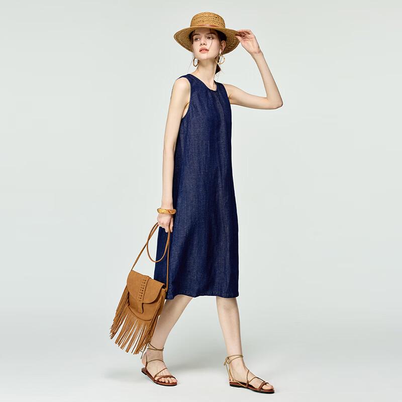 Women's Retro Denim Hemp Sleeveless Midi Dress