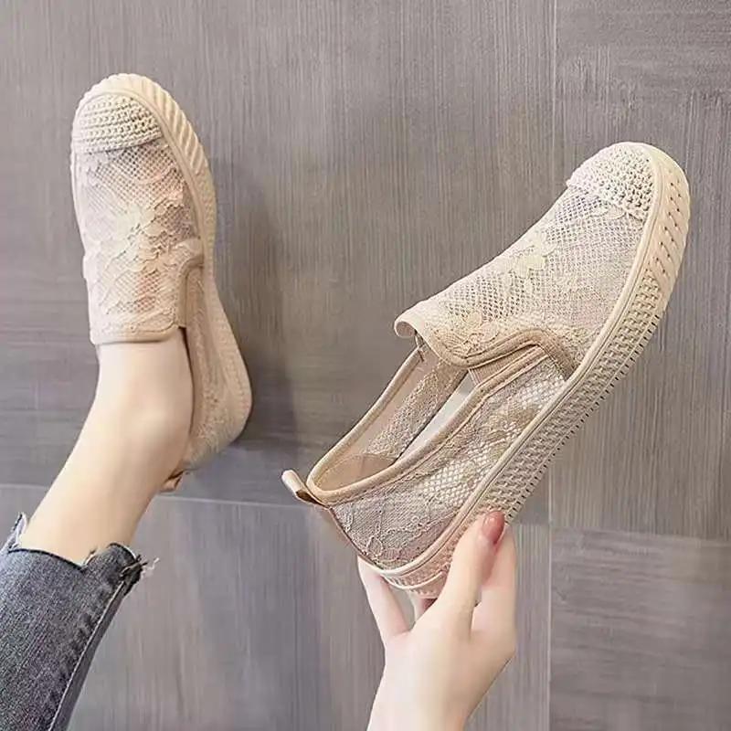 Fashion Flat Sneakers Athletic Women Footwear Mesh Breathable Canvas Low Black Ladies Shoes Sports Cotton Designer Sale 39 Korean A Shoe