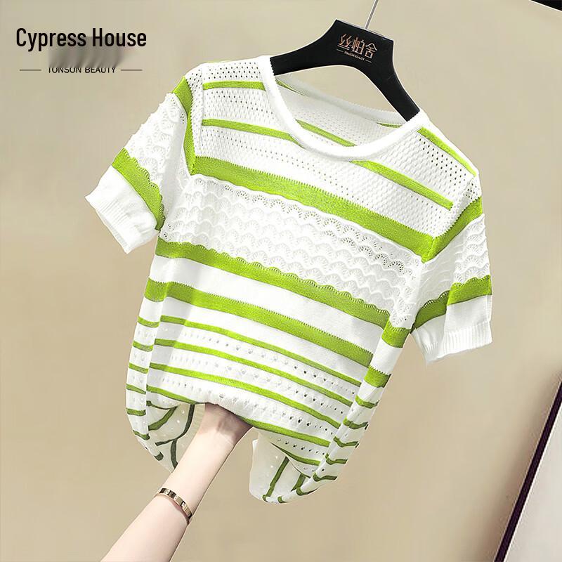 

Women s Striped Hollow Knit Top One Size